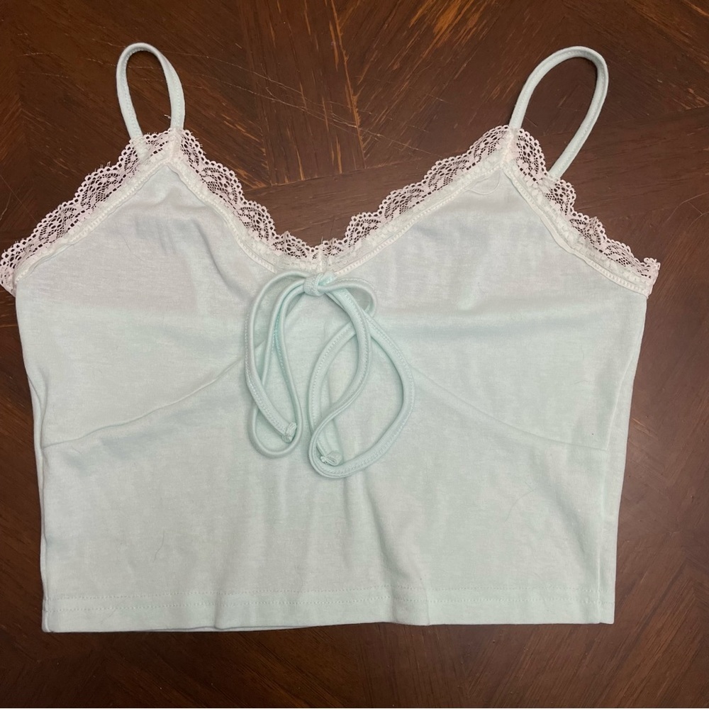 Cropped Light Blue Lace Trim Cami